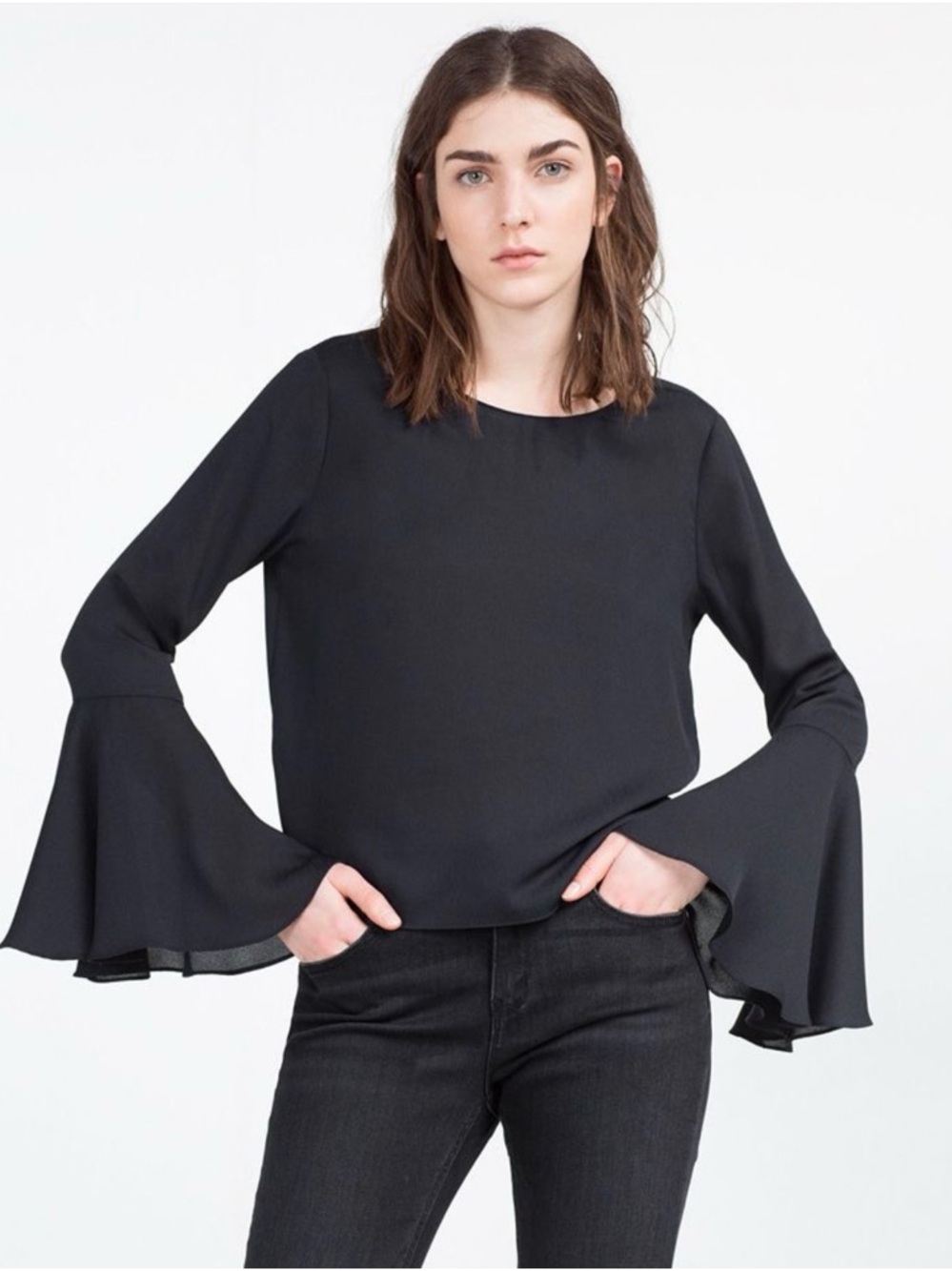 Who What Wear Black Bell Long Sleeve Blouse Small